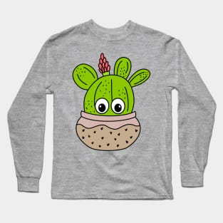 Cute Cactus Design #282: Cute Cactus With Flower In A Jar Planter Long Sleeve T-Shirt